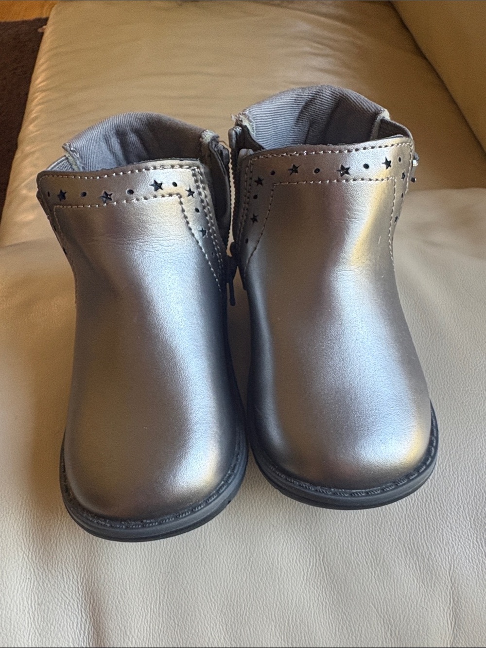 Stride Rite Toddler leather Metallic Silver Ankle Boots - Star Accent